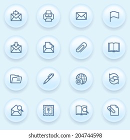 Email icons on blue buttons.