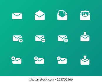 Email icons on green background. Envelope signs for web and applications. Vector illustration.