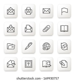 Email icons on white buttons.