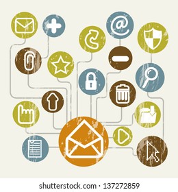 email icons over beige background. vector illustration