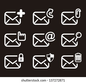 email icons over black background. vector illustration