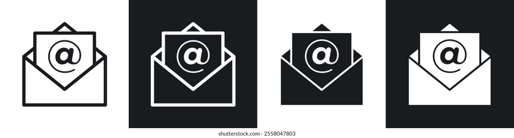 email icons pack in black and white filled and outlined versions.