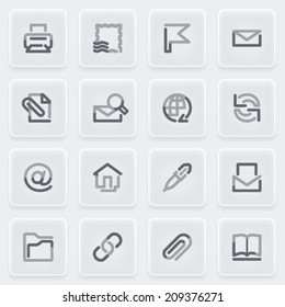 Email icons with plastics buttons on gray background.