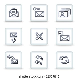 E-mail icons set 1, white square glossy buttons