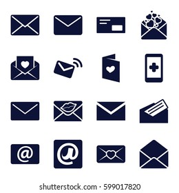 email icons set. Set of 16 email filled icons such as mail, love letter, envelope, letter, envelop