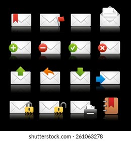 e-mail Icons - Set 2 // Black Background -- EPS 10 -Background color and shadows are editable and can be easily changed.