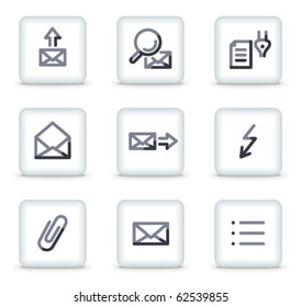 E-mail icons set 2, white square glossy buttons