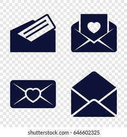 Email icons set. set of 4 email filled icons such as love letter, envelope