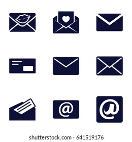Email icons set. set of 9 email filled icons such as love letter, letter, envelop