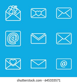 Email icons set. set of 9 email outline icons such as mail