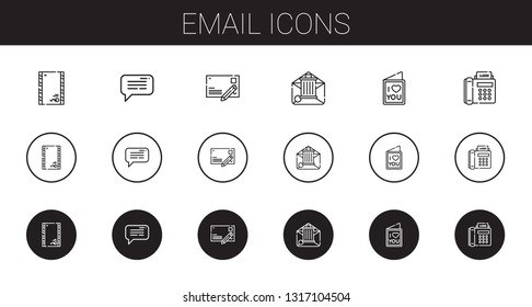 email icons set. Collection of email with envelope, message, postcard, love letter, fax. Editable and scalable email icons.