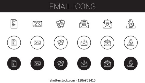 email icons set. Collection of email with file, mail, cards. Editable and scalable email icons.