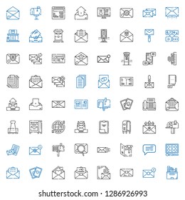 email icons set. Collection of email with files, mail, stationary, love letter, cards, watercolor, message, card, mailbox, letterbox, paper clip. Editable and scalable email icons.