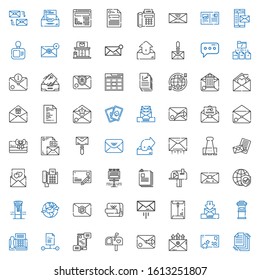 email icons set. Collection of email with files, postcard, mailbox, communications, file, fax, letterbox, envelope, message, post it, internet. Editable and scalable email icons.