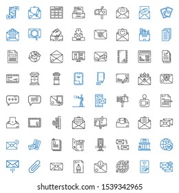 email icons set. Collection of email with love letter, internet, file, mail, clip, message, post office, mailing, billboard, card, files, inbox. Editable and scalable email icons.