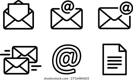 Iconos de correo electrónico establecidos para la comunicación y la mensajería