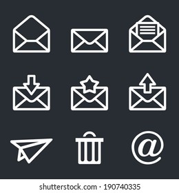 e-mail icons set: Envelope, plane, shopping and other