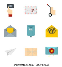 Email icons set. Flat style set of 9 email vector icons for web design