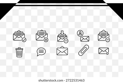 Conjunto de iconos de correo electrónico aislados sobre fondo transparente