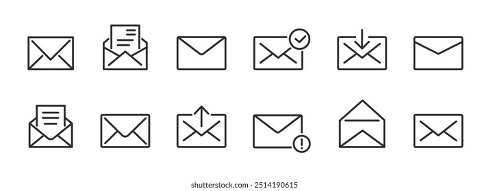 Email icons set. Letters, email notification, incoming, outbox, mail. Vector.