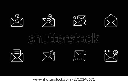 Email icons set: message, attachment, search, favorite, lock, draft
