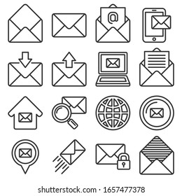 Email Icons Set on White Background. Line Style Vector