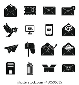 Email icons set in simple ctyle. Postal and mailing signs set collection vector illustration