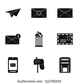 E-mail icons set. Simple illustration of 9 e-mail vector icons for web