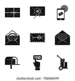 Email icons set. Simple style set of 9 email vector icons for web design
