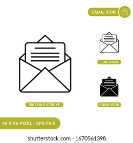 Los iconos de correo electrónico definen la ilustración vectorial con estilo de línea de icono sólido. Concepto de carta de sobres. Icono de trazo editable en fondo aislado para diseño web, infografía y aplicación móvil de la interfaz de usuario.