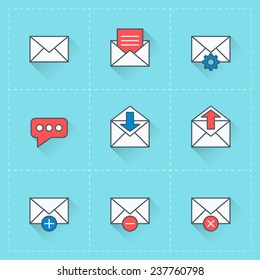 Email icons. Vector icon set in flat design style. For web site design and mobile apps