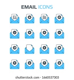 Iconos de correo electrónico. Conjunto de iconos de color de línea del vector. Calidad superior. Diseño de línea delgada simple. Colección moderna de símbolos de esquema, pictogramas.
