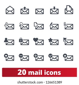 Email icons: vector set of envelope signs for web and applications