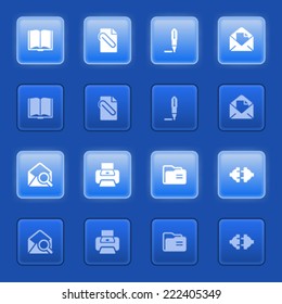 Email icons for web on blue buttons.