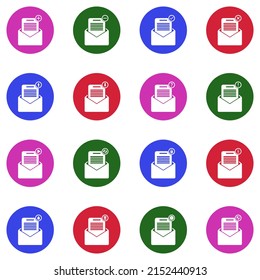 Email Icons. White Flat Collection In Circle. Vector Illustration.
