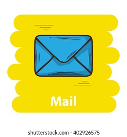 Email icon.Vector mail icon hand drawn illustration.Vector color message icon  in doddle style isolated on background