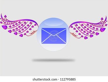 email  Illustration message with  wings