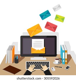 Email illustration. Sending or receiving email concept illustration. flat design. Email marketing. Broadcast email.
