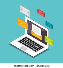 Email illustration. Sending or receiving email concept illustration. Flat 3d isometric concept illustration. Email marketing.