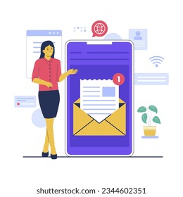 Ilustración de concepto de bandeja de entrada de correo electrónico. Ilustración vectorial plana aislada en fondo blanco