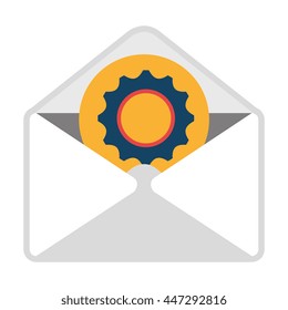 Email with industrial content icon on white background, vector illustration.