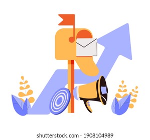 Email Infographics Pictogram. Envelope is in mailbox. Message in mail. Strategy, management and marketing. Flat vector illustration.