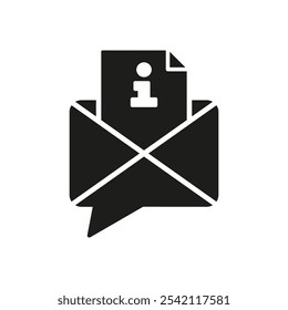Email with Information Document Silhouette Icon for Support and Communication. Email and Info Document Sign, Online Support Service Glyph Symbol. Isolated Vector Illustration.