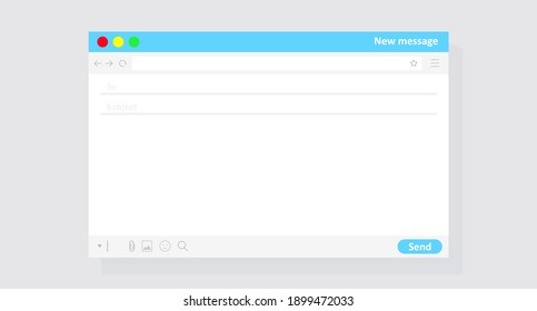 Email Interface In Color. Colored Template For Sending Messages Isolated On A Gray Background. Vector Illustration