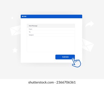 Email Interface concept. Blank Email Window Template for Sending Messages. Vector illustration isolated on white background with icons