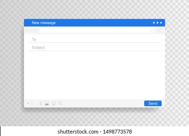 Email Interface. Mail Window Template, Internet Message Isolated Frame, Blank Email. Modern Flat Style Vector Illustration.