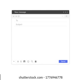 E-Mail-Schnittstelle. Mail-Fenster Vorlage, Internet-Nachricht isolierter Rahmen, leere E-Mail. Moderne, flache Vektorgrafik.