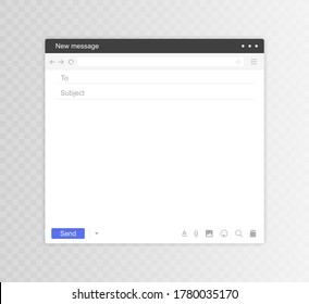 Email interface. Mail window template, internet message isolated frame, blank email. Modern flat style vector illustration.