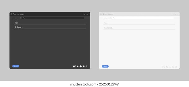 email interface mock up. web browser mockup in light modern flat design. pc, laptop, mobile, night mode theme. isolated internet browser template. stock vector