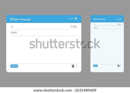 Email interface template. Mail window mobile and web template, internet message isolated frame, blank email. Mail window mockup. Blank mail page.